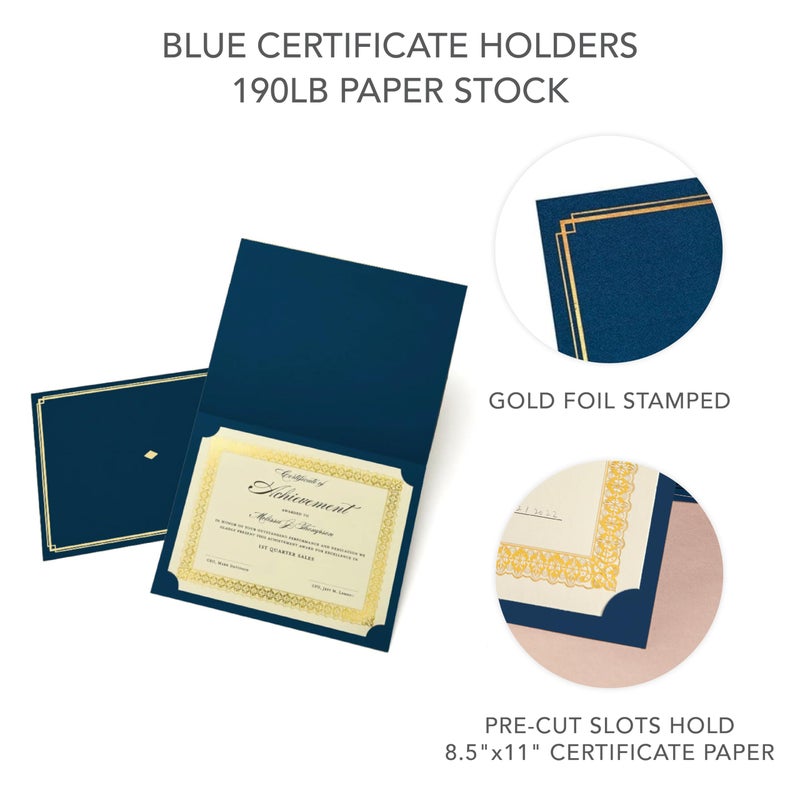 Gartner Studios Certificate Kit, Includes 6 8.5" x 11" Blue with Gold Detail Certificate Holders - Image 4